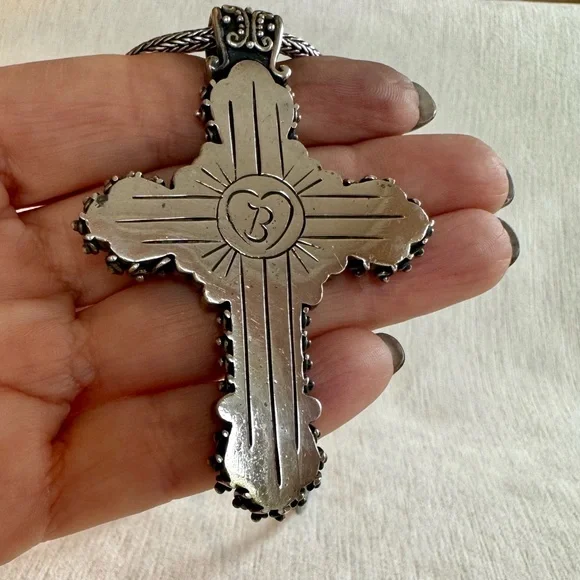 Brighton Bali Sterling Silver Large Ornate Cross Necklace - Picture 8 of 10